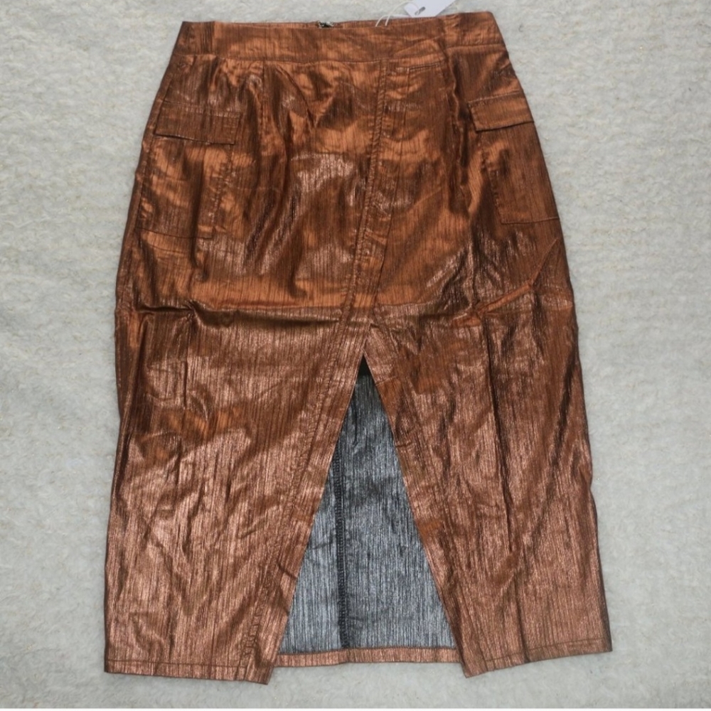 Brand new Metallic Gold Front Split Midi Skirt